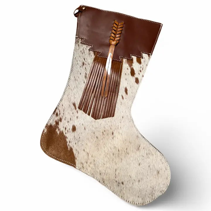 Large 17” Christmas Holiday Stocking Braided Cowhide