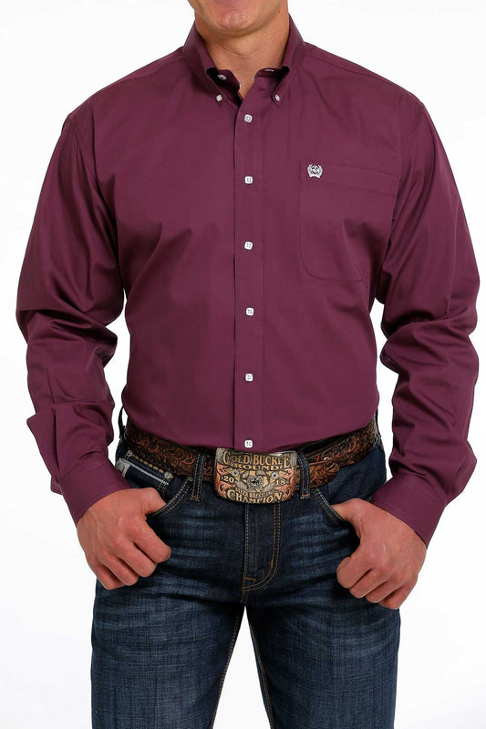 MEN'S SOLID BUTTON-DOWN WESTERN SHIRT - PURPLE